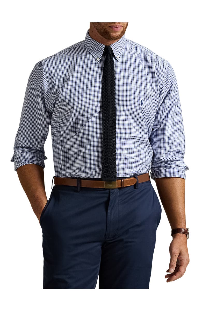 Polo Ralph Lauren Big & Tall Performance Oxford Gingham Sport Shirt, Main, color, White Blue