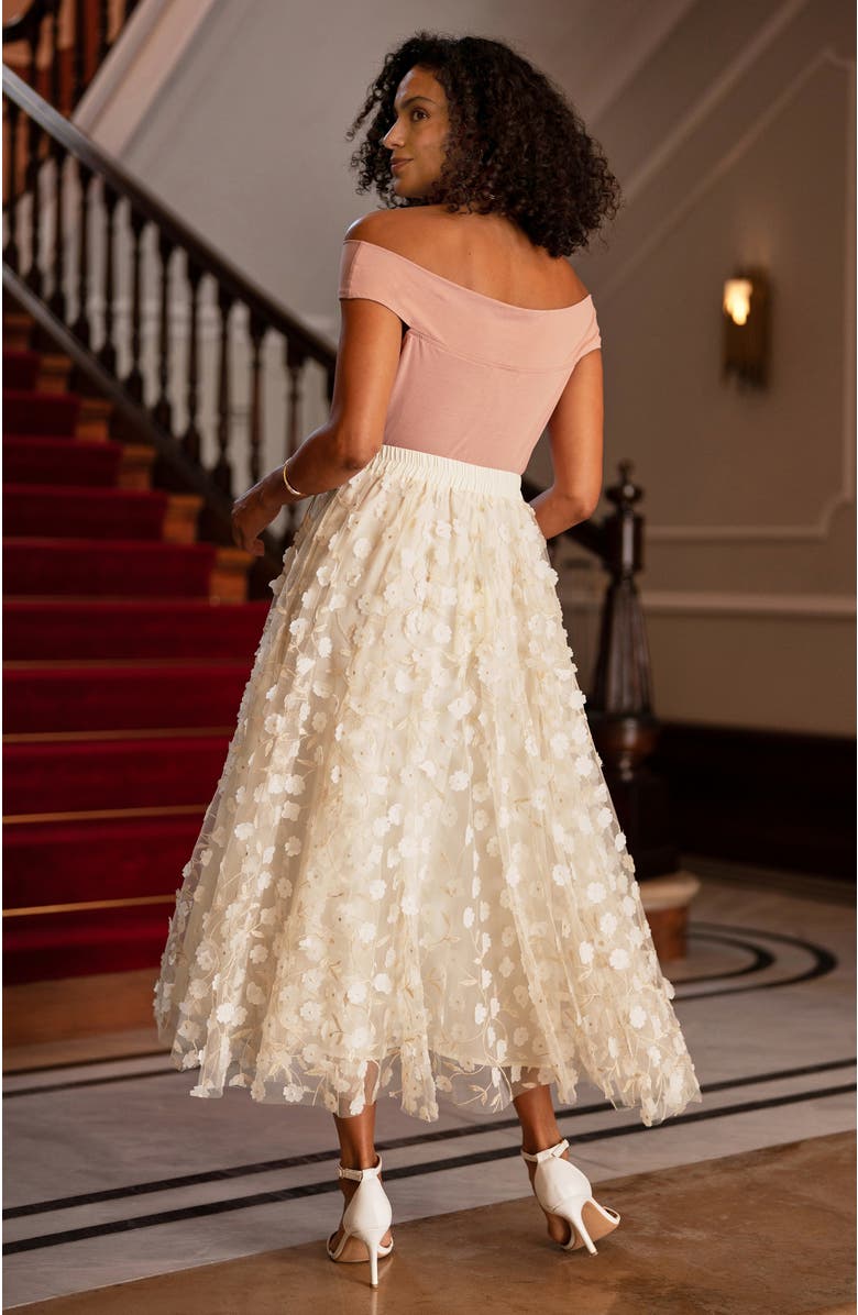 Yumi Mesh Floral Applique Midi Skirt, Alternate, color, Ivory