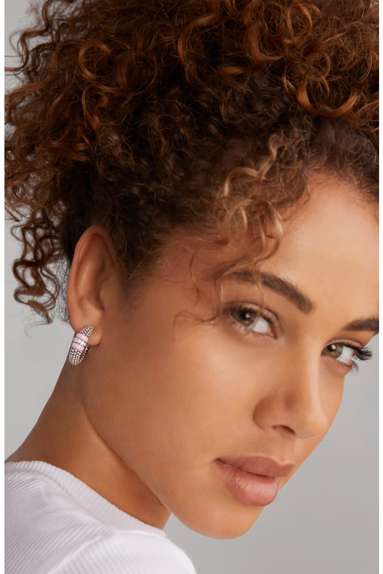 Pink Caviar Diamond Hoop Earrings, Alternate, color, SILVER