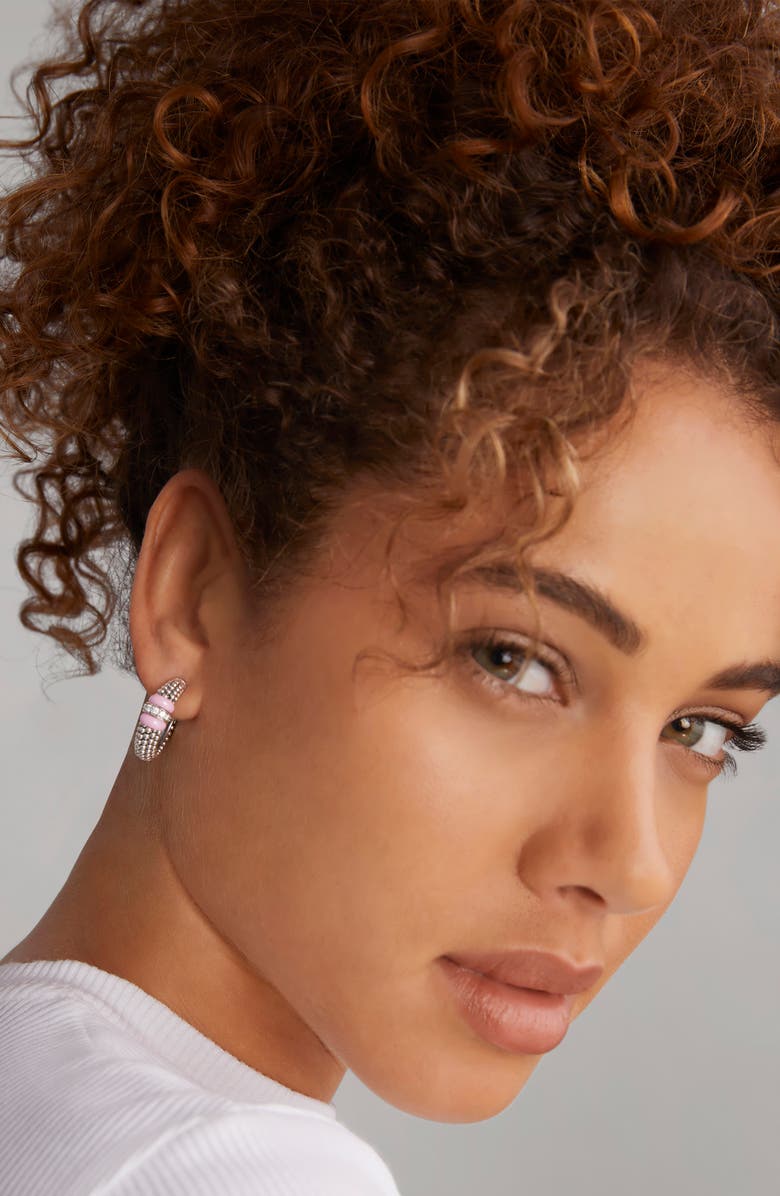 LAGOS Pink Caviar Diamond Hoop Earrings, Alternate, color, Silver