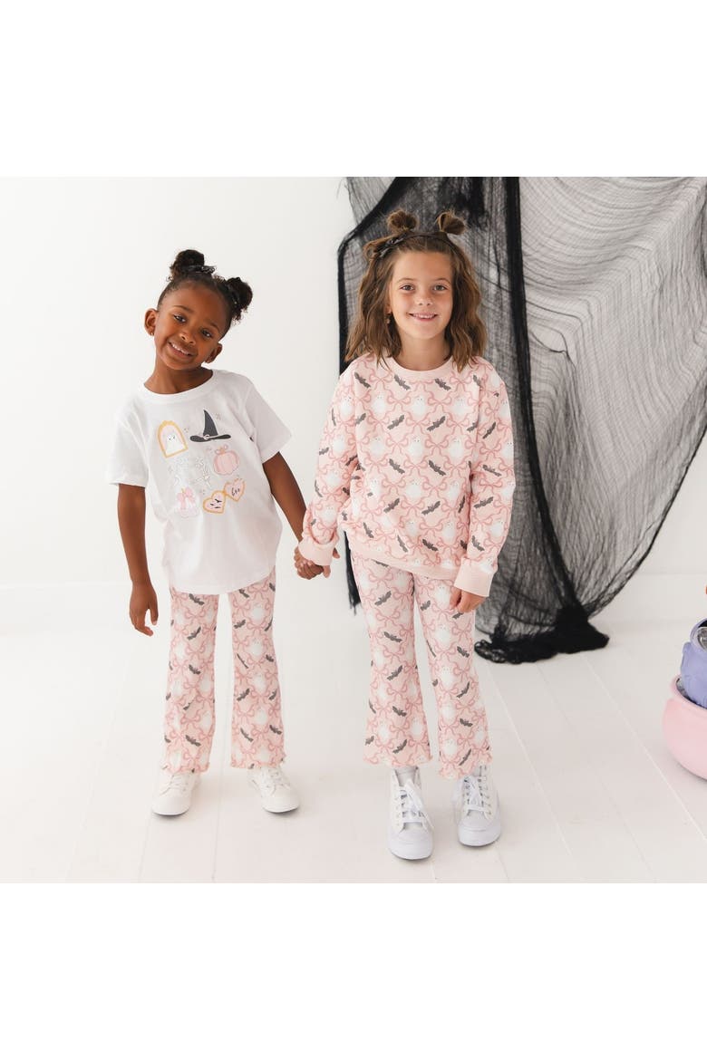 Bat And Ghost Trellis Halloween Sweatshirt, Alternate, color, Pink