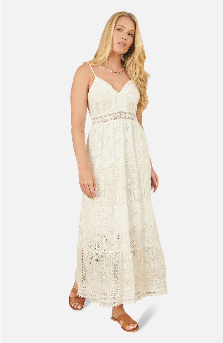 Yumi Ruched Back Tiered Maxi Dress, Alternate, color, White
