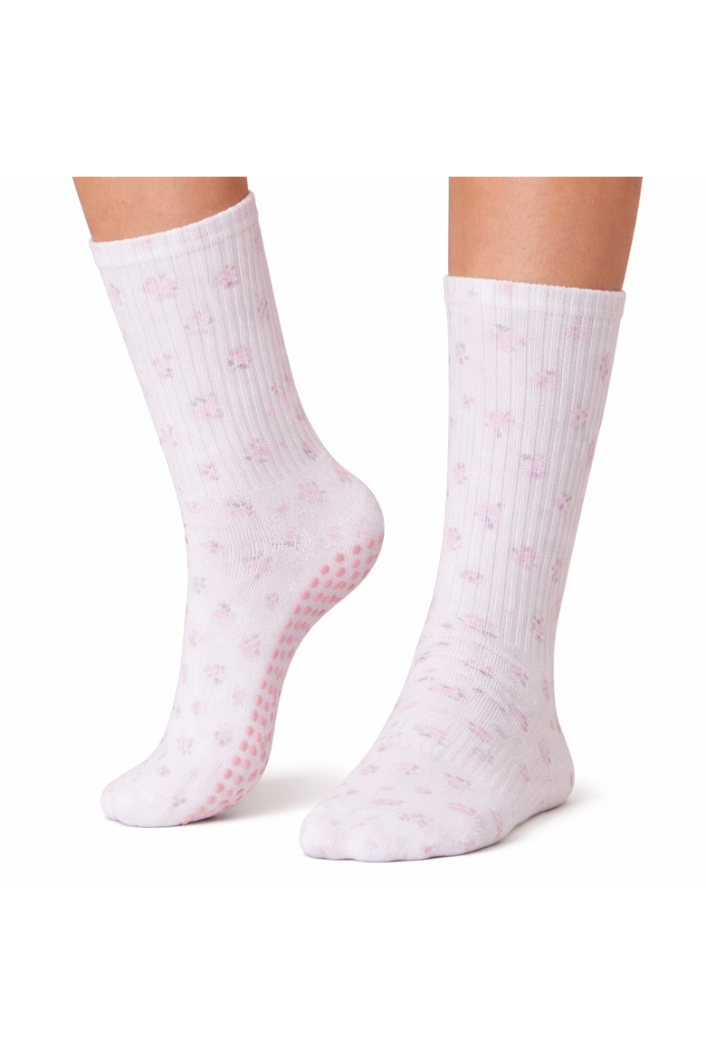 Pink Blossom Grip Socks, Main, color, White