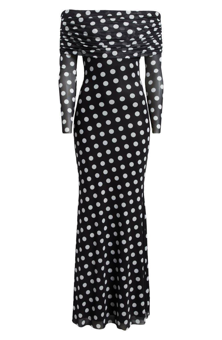 AFRM Thelma Off the Shoulder Long Sleeve Maxi Dress, Alternate, color, Diagonal Dot