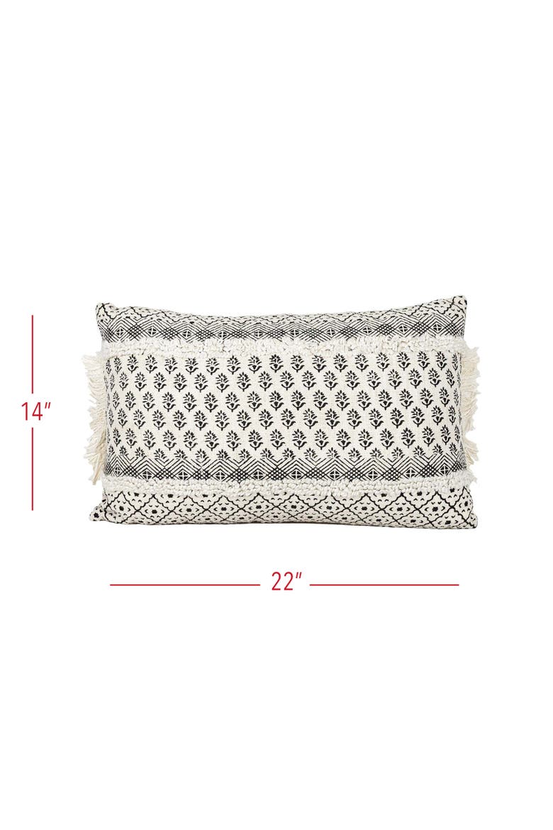 Boho Print Lumbar Pillow, 14" x 22" Black & White Cotton With Polyester Fill, Alternate, color, White