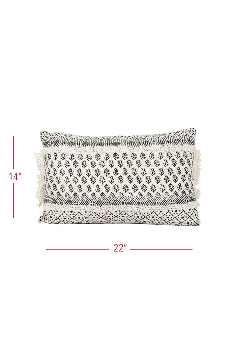 Foreside Home and Garden Boho Print Lumbar Pillow, 14" x 22" Black & White Cotton With Polyester Fill, Alternate, color, White