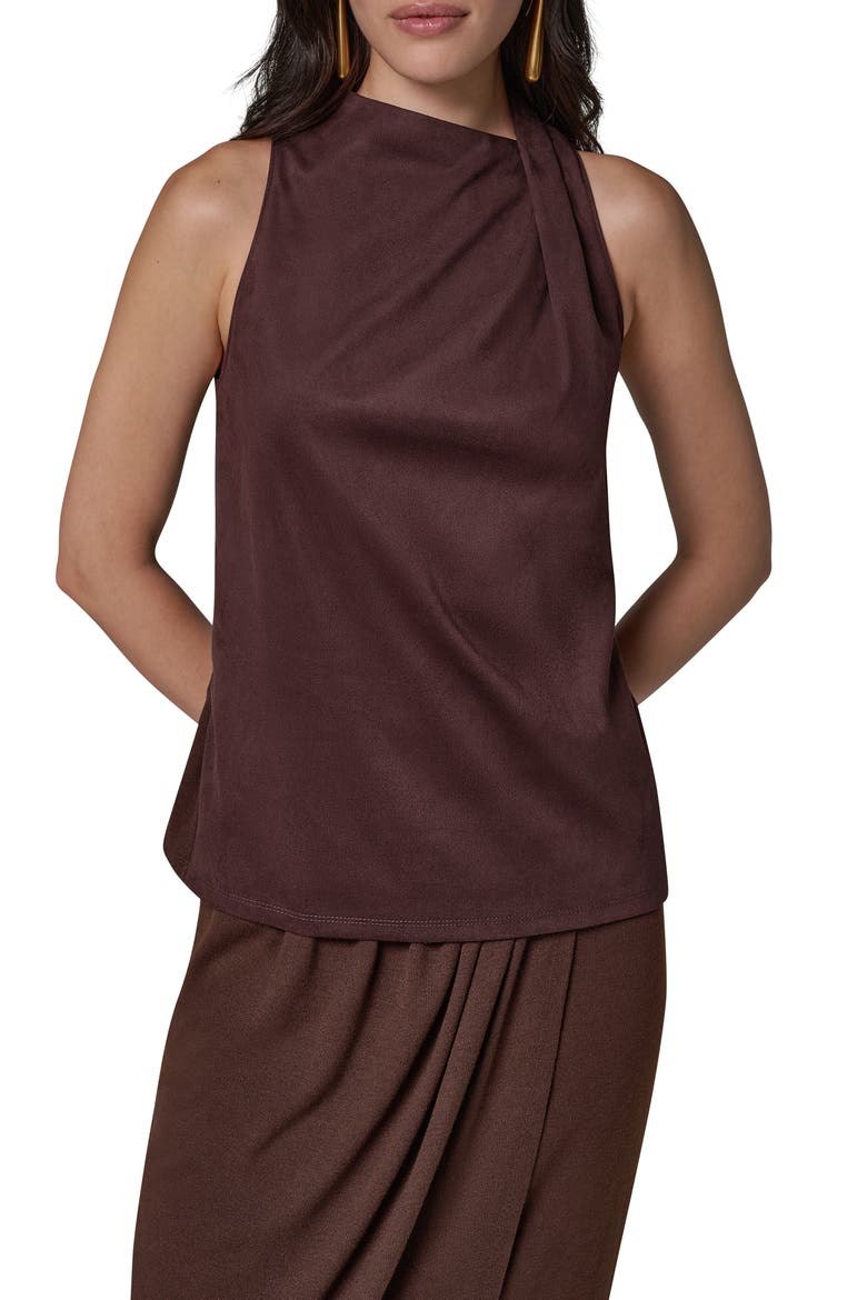 Mixed Media Tie Neck Tank, Main, color, ESPRESSO