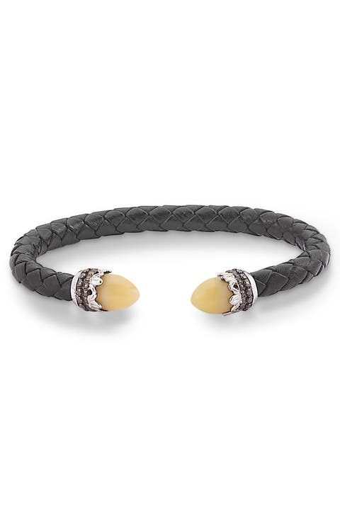 Yellow Opal Sterling Silver Leather Bangle