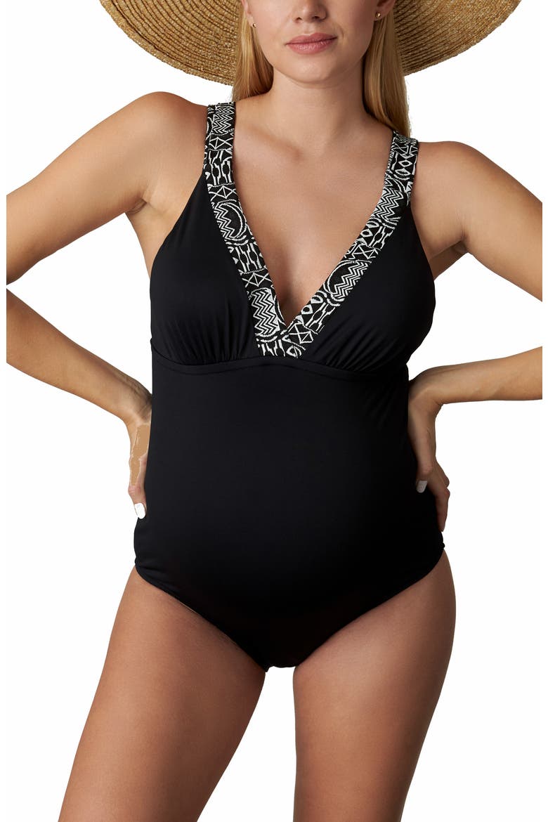 One-Piece Maternity Swimsuit, Main, color, BLACK