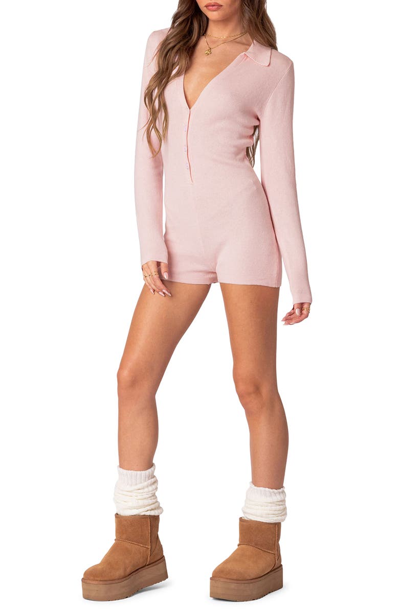 EDIKTED Lillian Long Sleeve Cotton Romper, Alternate, color, 