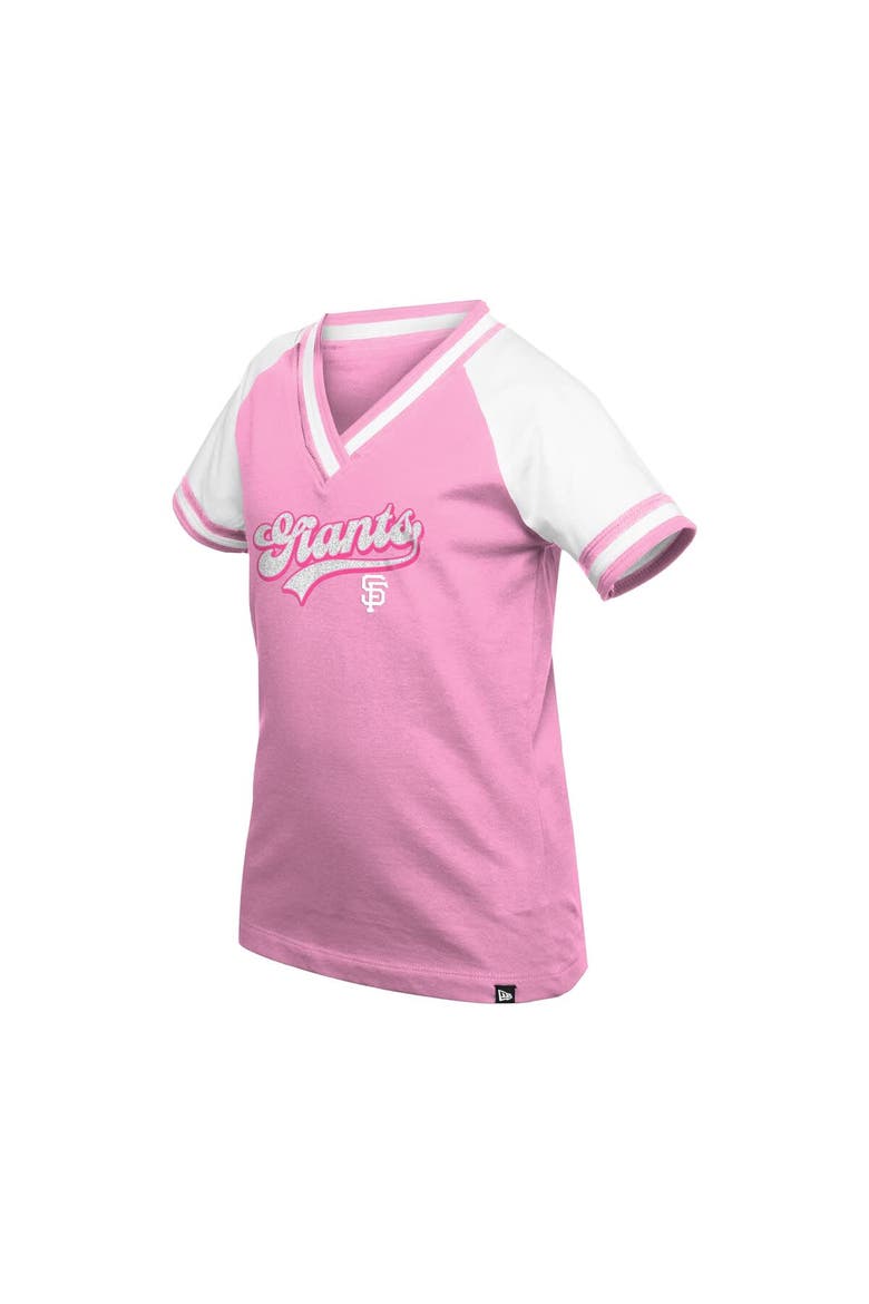 Girls Youth New Era Pink San Francisco Giants Mommy & Me Raglan V-Neck T-Shirt, Alternate, color, Pink