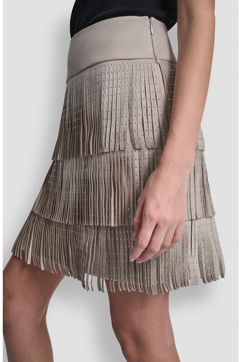 Studded Fringe Faux Suede Miniskirt, Alternate, color, PEBBLE