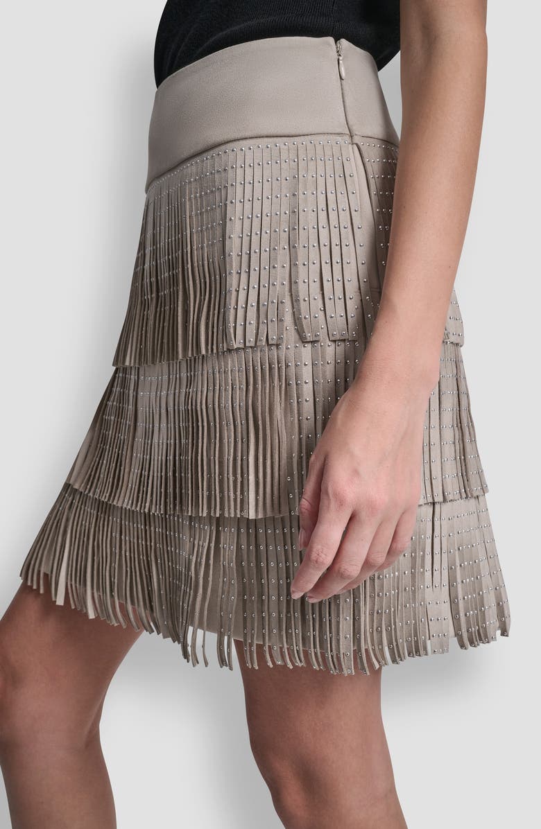 DKNY Studded Fringe Faux Suede Miniskirt, Alternate, color, Pebble