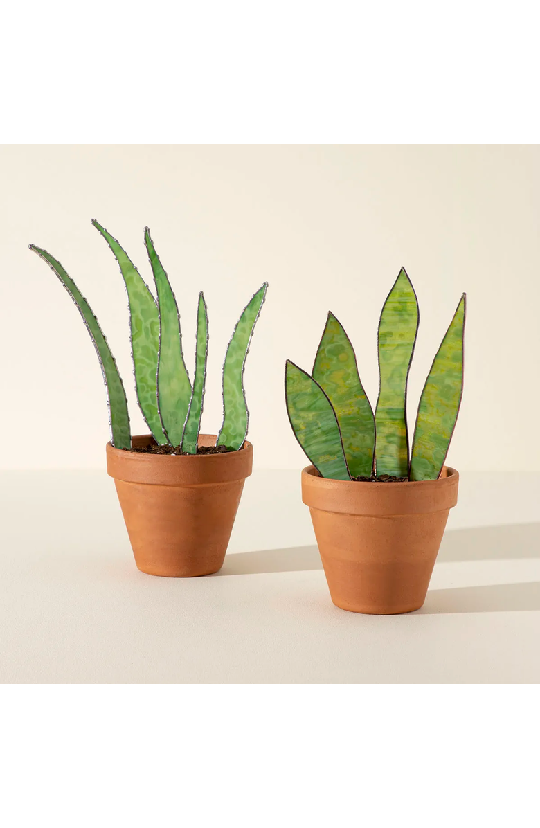 Uncommon Goods Stained Glass Leaf Set by Samara Phillips, Main, color, Snake Plant