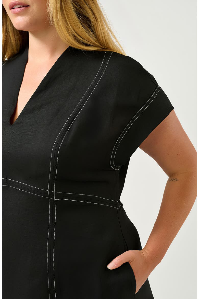 Arden Linen Blend Empire Waist Dress, Alternate, color, BLACK