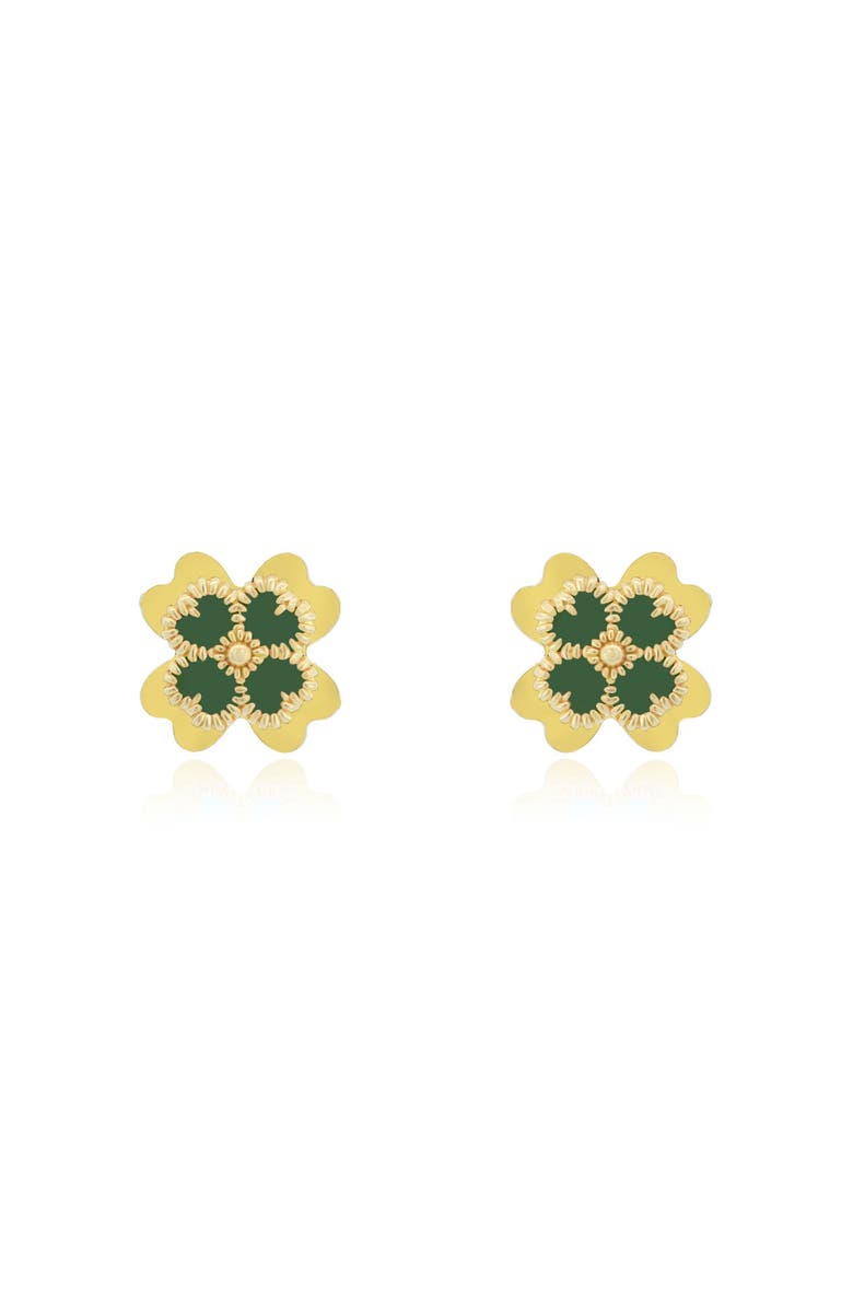 The Lovery Fine Jewelry Green Enamel Four Leaf Clover Stud Earrings, Alternate, color, Green Enamel