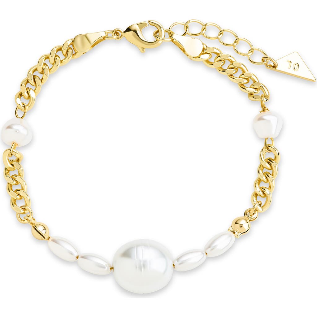 Sterling Forever Lilibeth Stationed Freshwater Pearl Bracelet In Gold