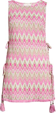 Ramy Brook Kimber Metallic Fringe Trim Tie Side Cover-Up Minidress