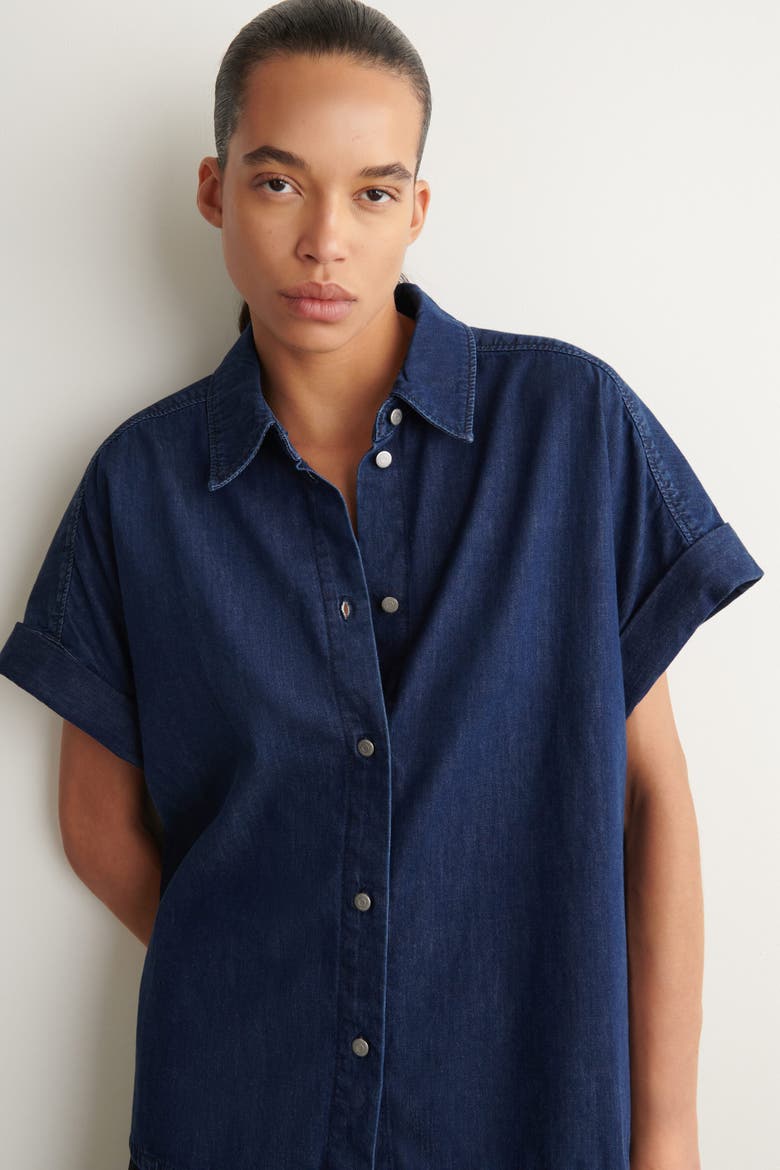 Short-sleeved Denim Shirt, Alternate, color, DARK BLUE
