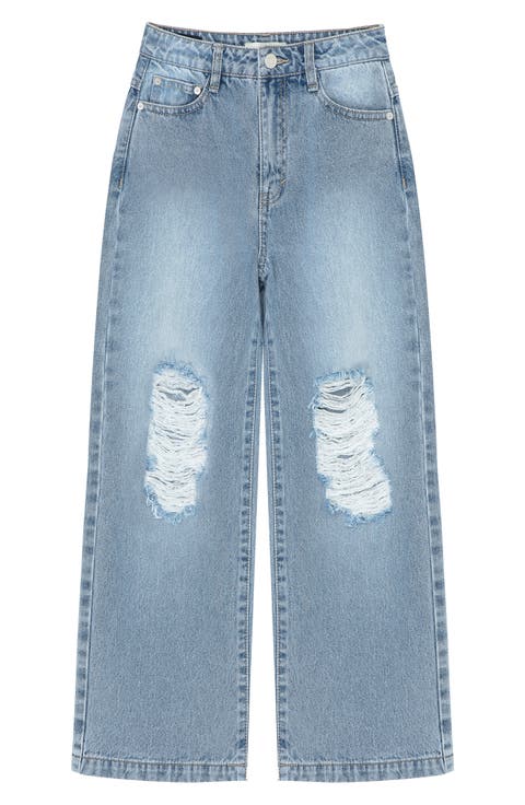 Kids' Ripped Rigid Wide Leg Boyfriend Jeans (Big Kid)