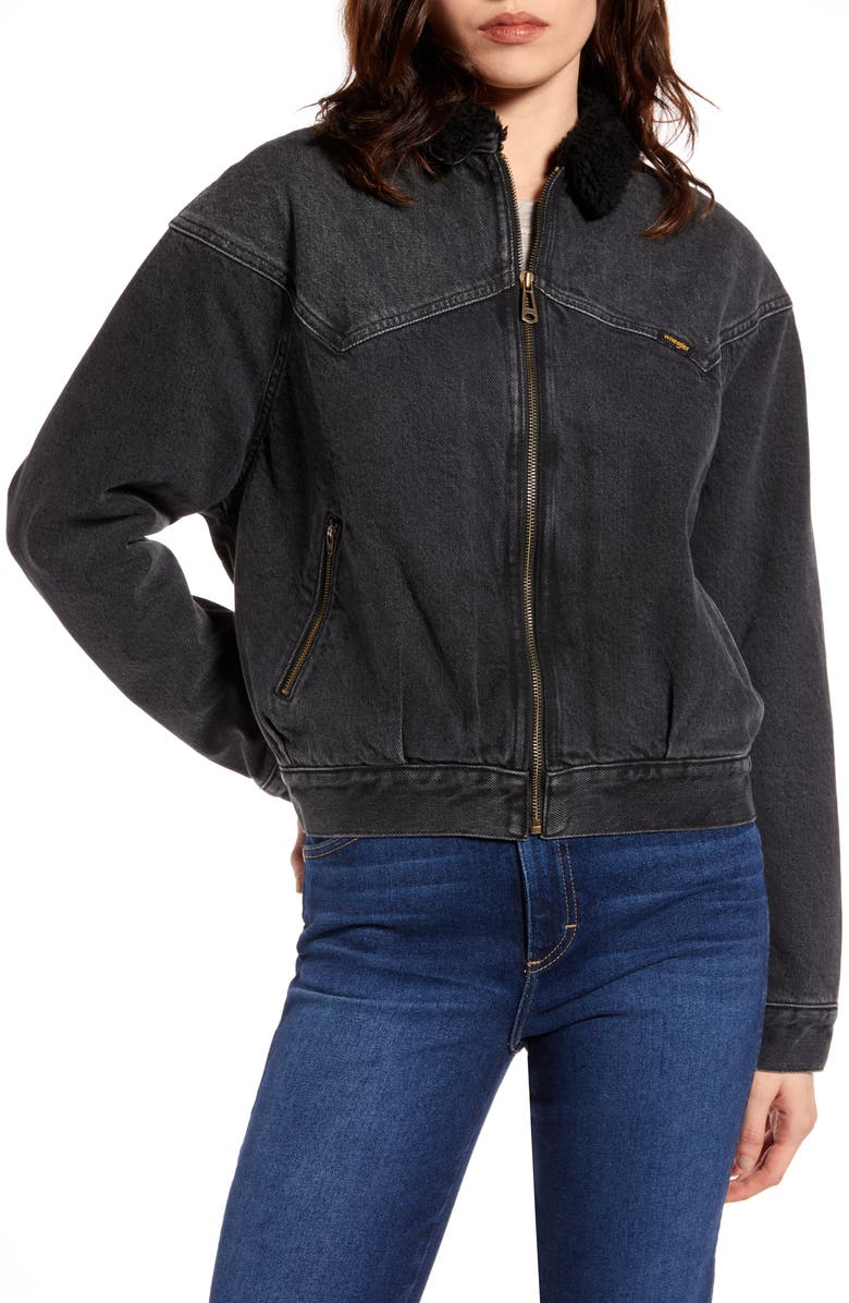 Wrangler '80s Fleece Collar Denim Jacket, Alternate, color, 