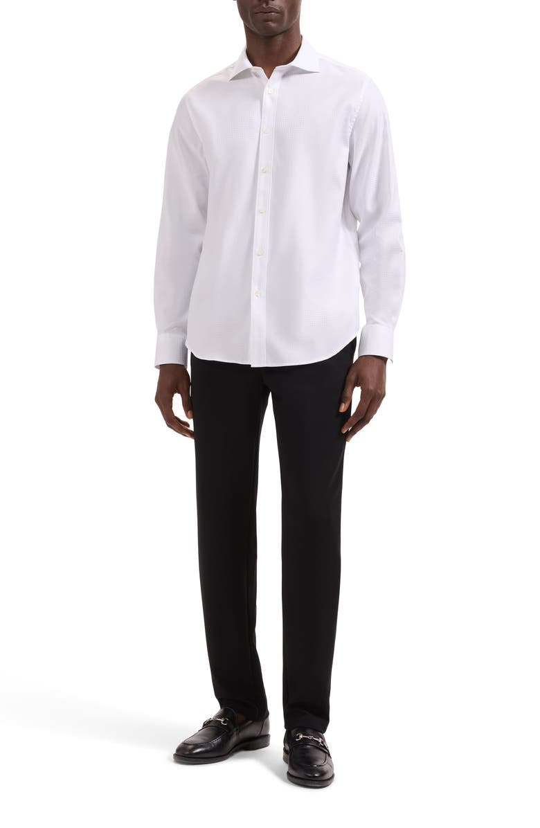 Bugatchi Axel Trim Fit Check Jacquard Cotton Button-Up Shirt, Alternate, color, White