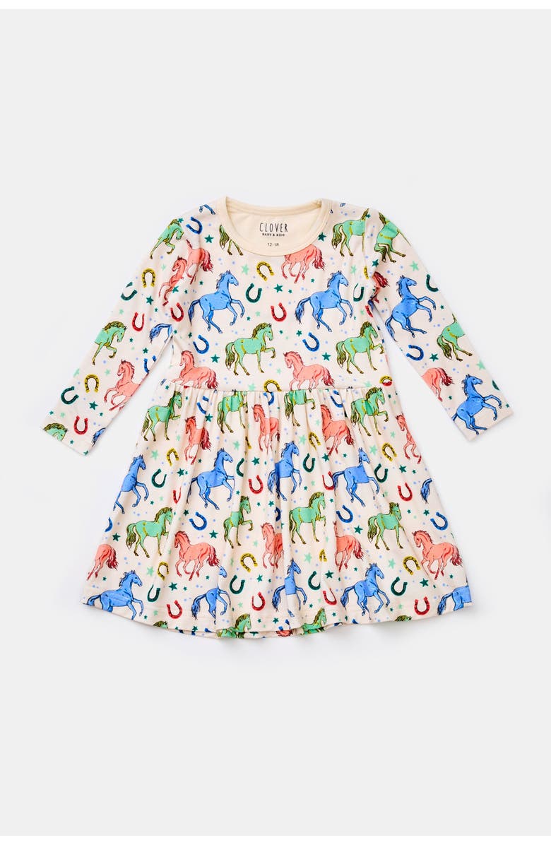 Clover Baby & Kids Stretchy Long Sleeve Twirl Dress - Horses, Main, color, Horses
