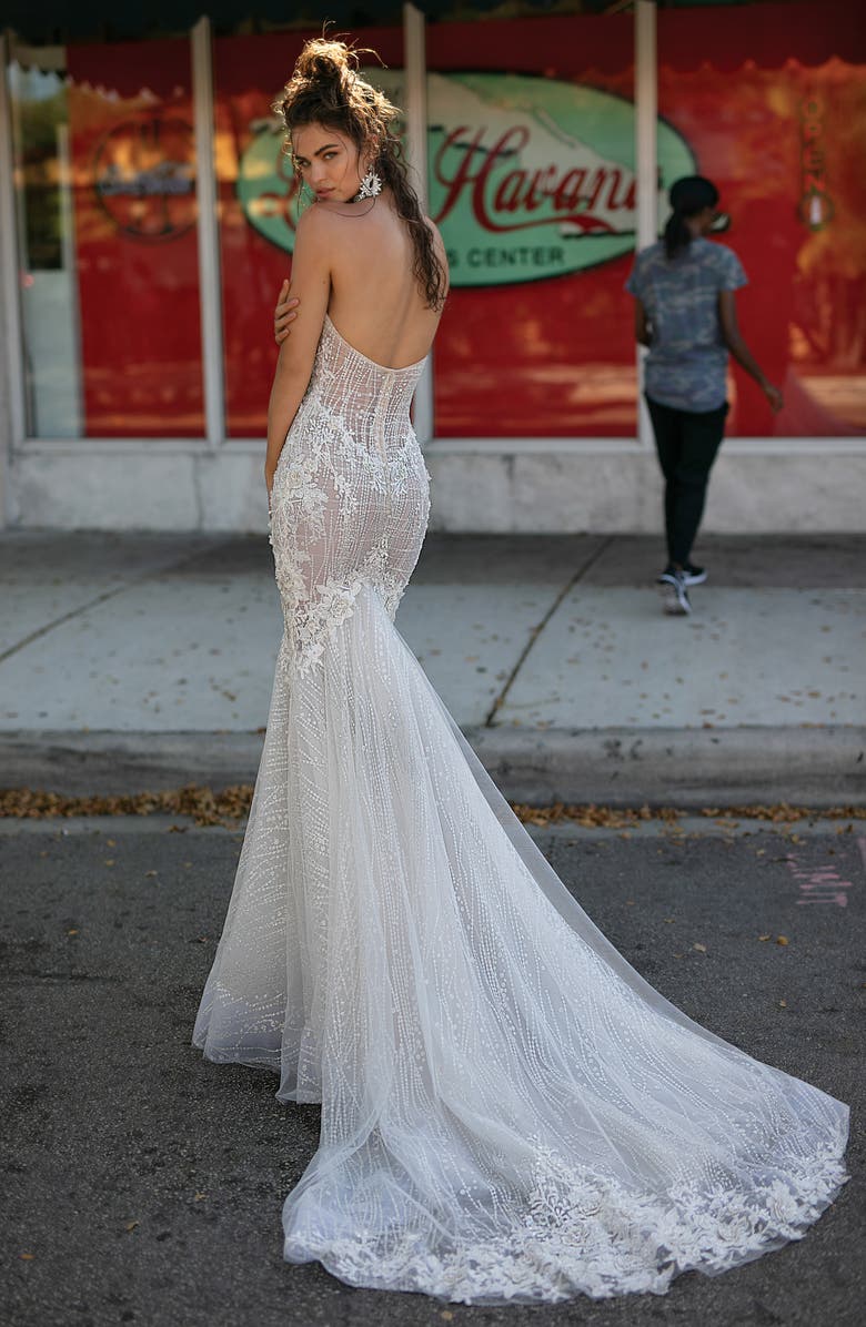 Berta Beaded & Embroidered Strapless Mermaid Wedding Dress, Alternate, color, 