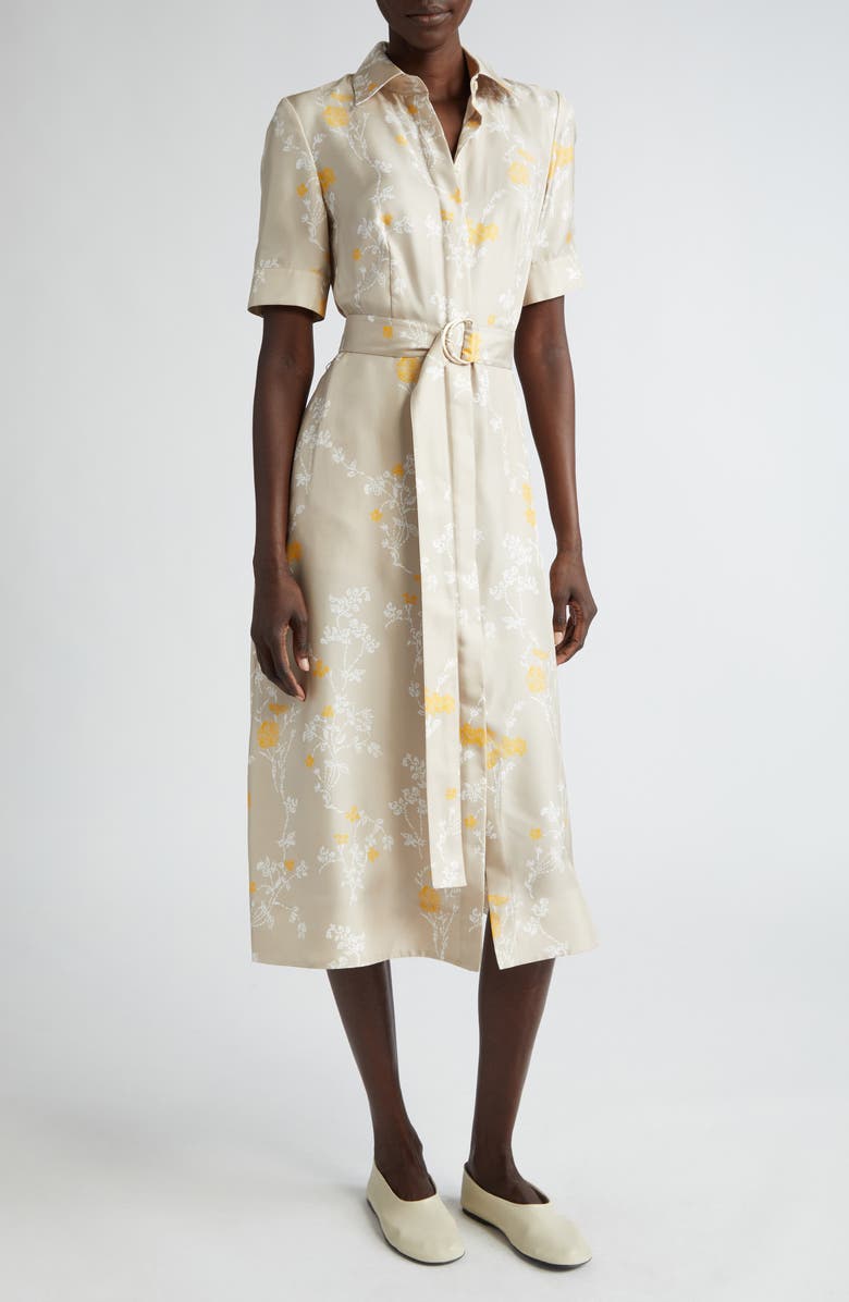 Lafayette 148 New York Floral Belted Silk Shirtdress, Main, color, 