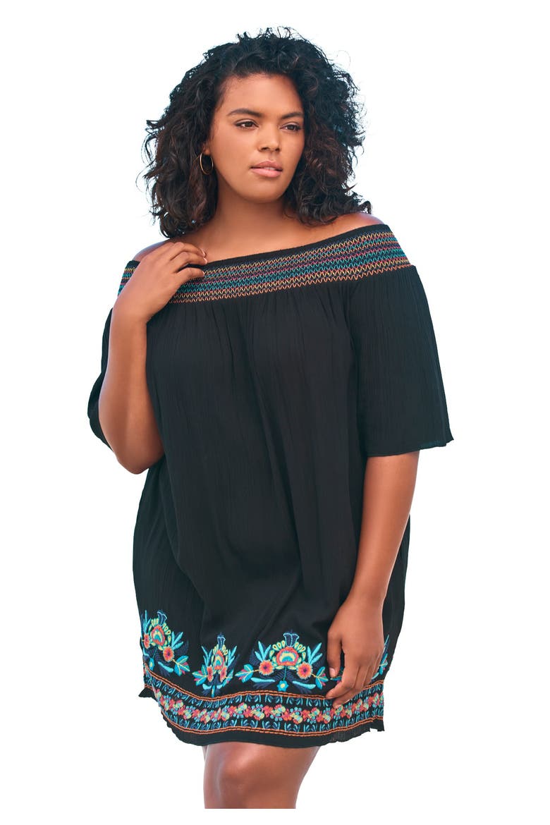 Off-The-Shoulder Cover Up, Main, color, BLACK MULTI