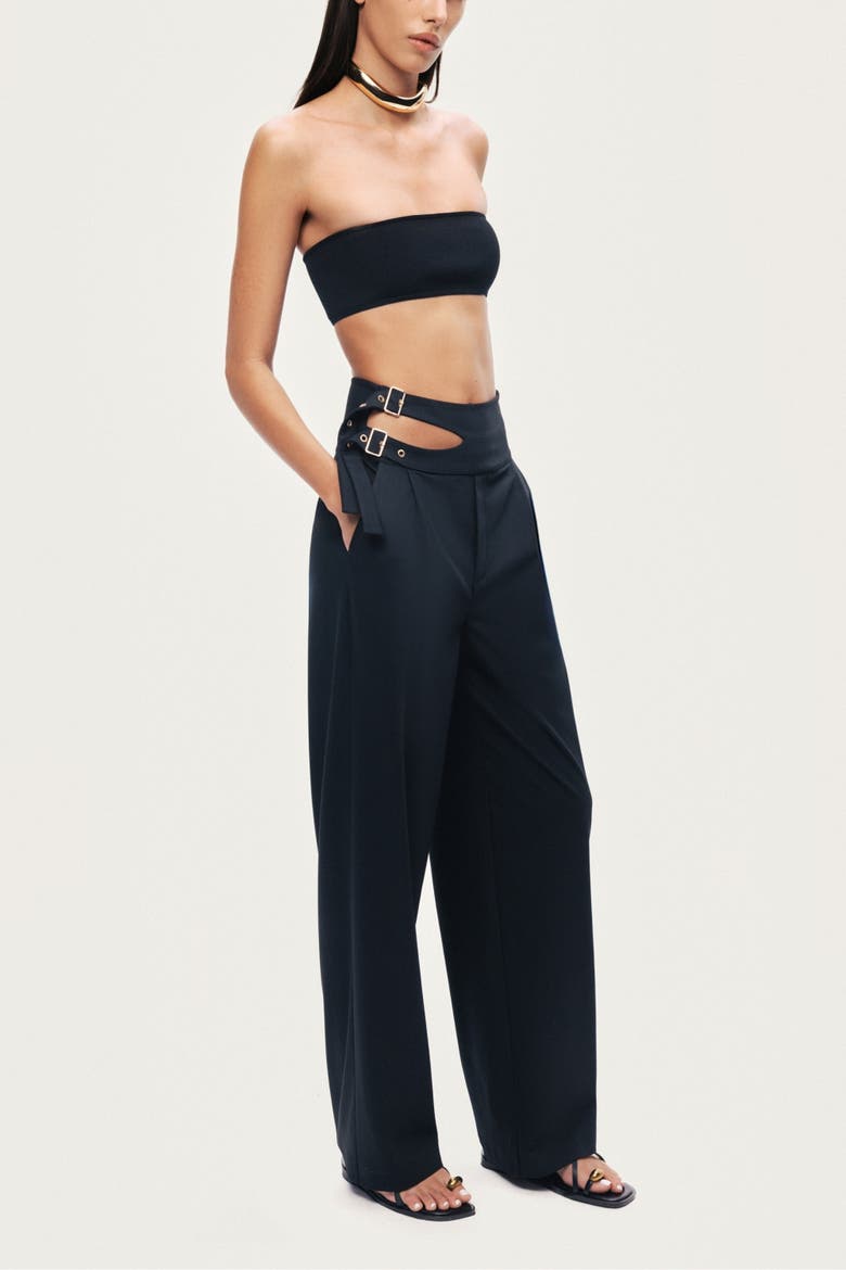 Cut-Out Waist Wide-Leg Pants, Alternate, color, Black