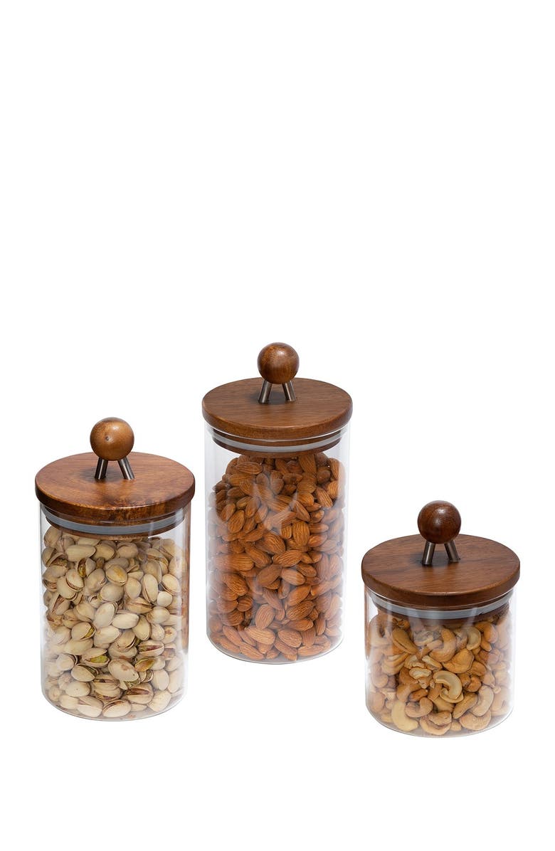 HONEY-CAN-DO Acacia Glass Canisters - Set of 3, Main, color, 