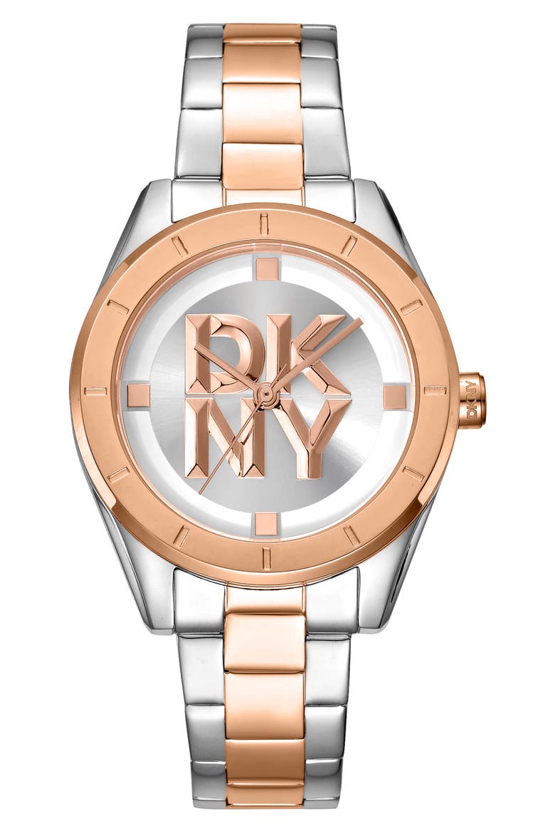 Two Tone Quartz Bracelet Watch, 34mm, Main, color, TWO TONE SILVER AND ROSE GOLD