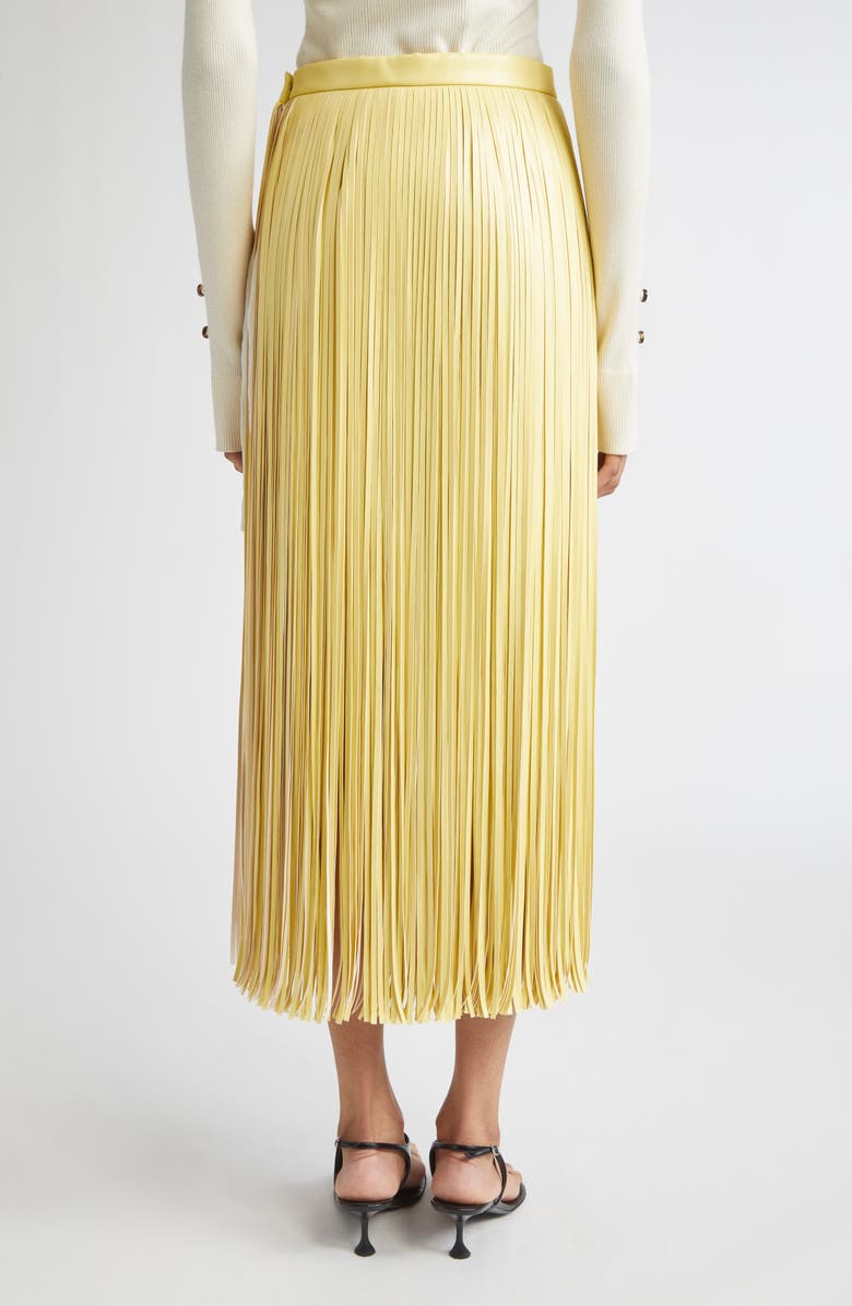 Proenza Schouler Veda Two-Tone Faux Leather Fringe Midi Wrap Skirt, Alternate, color, Pale Yellow Multi