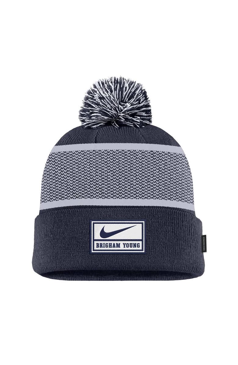 Nike Youth Nike Navy BYU Cougars 2024 Sideline Peak Cuffed Knit Hat with Pom, Alternate, color, Navy