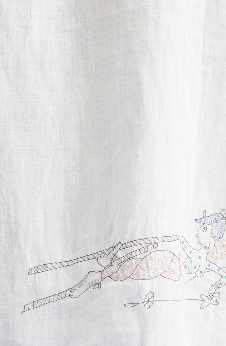 Bode Skiers Embroidered Linen Camp Shirt, Alternate, color, White Multi