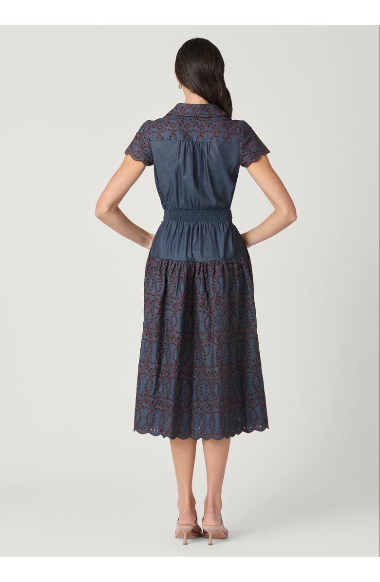 Shoshanna Sofia Embroidered Denim Chambray Dress, Alternate, color, Denim/Espresso