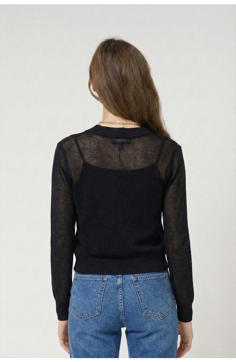 Central Park West Serena Sheer Pointelle Cardigan, Alternate, color, Black