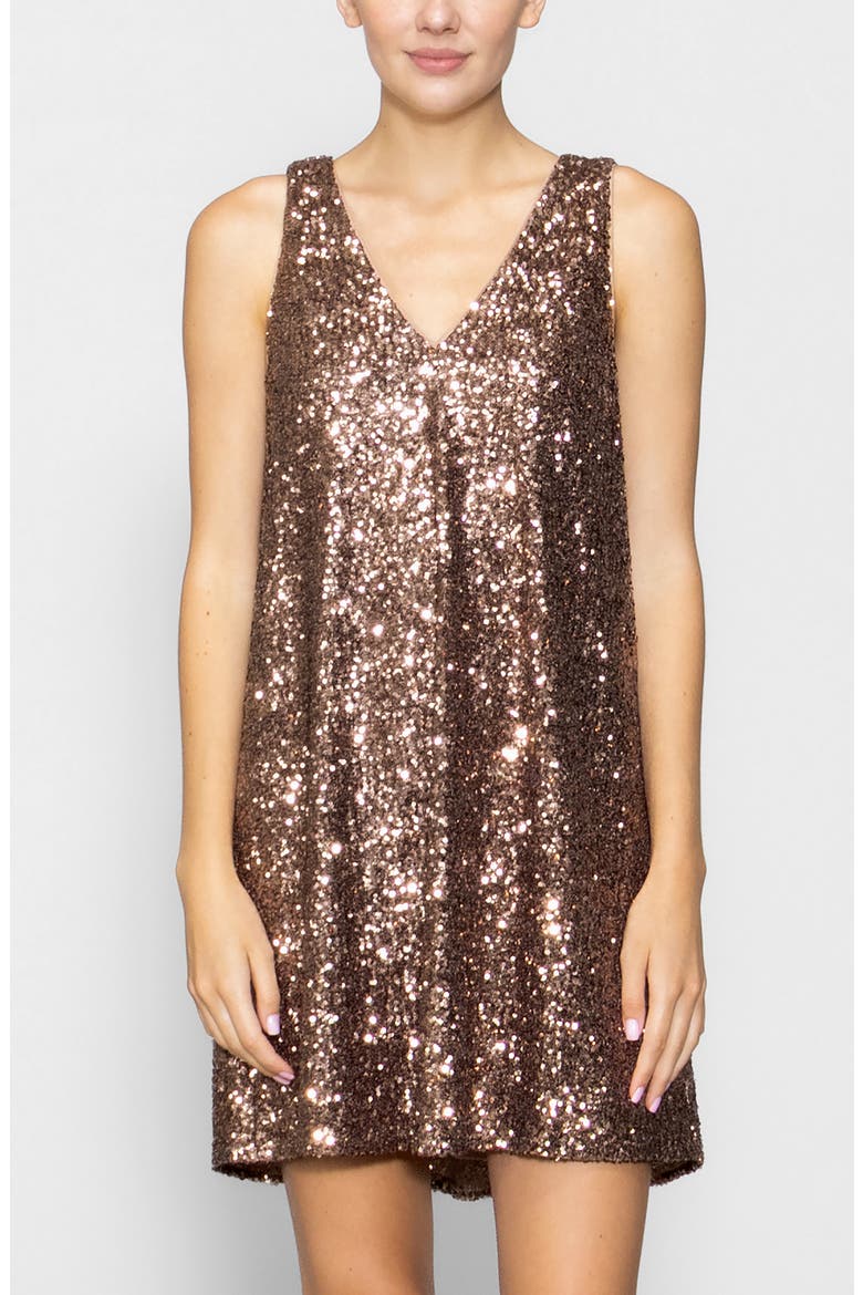 Sequin Shift Minidress, Alternate, color, COPPER
