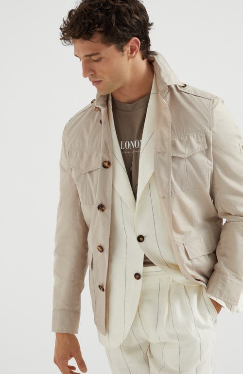 Brunello Cucinelli Men's Linen-silk Concealed Zip Safari Jacket In Cool Beige