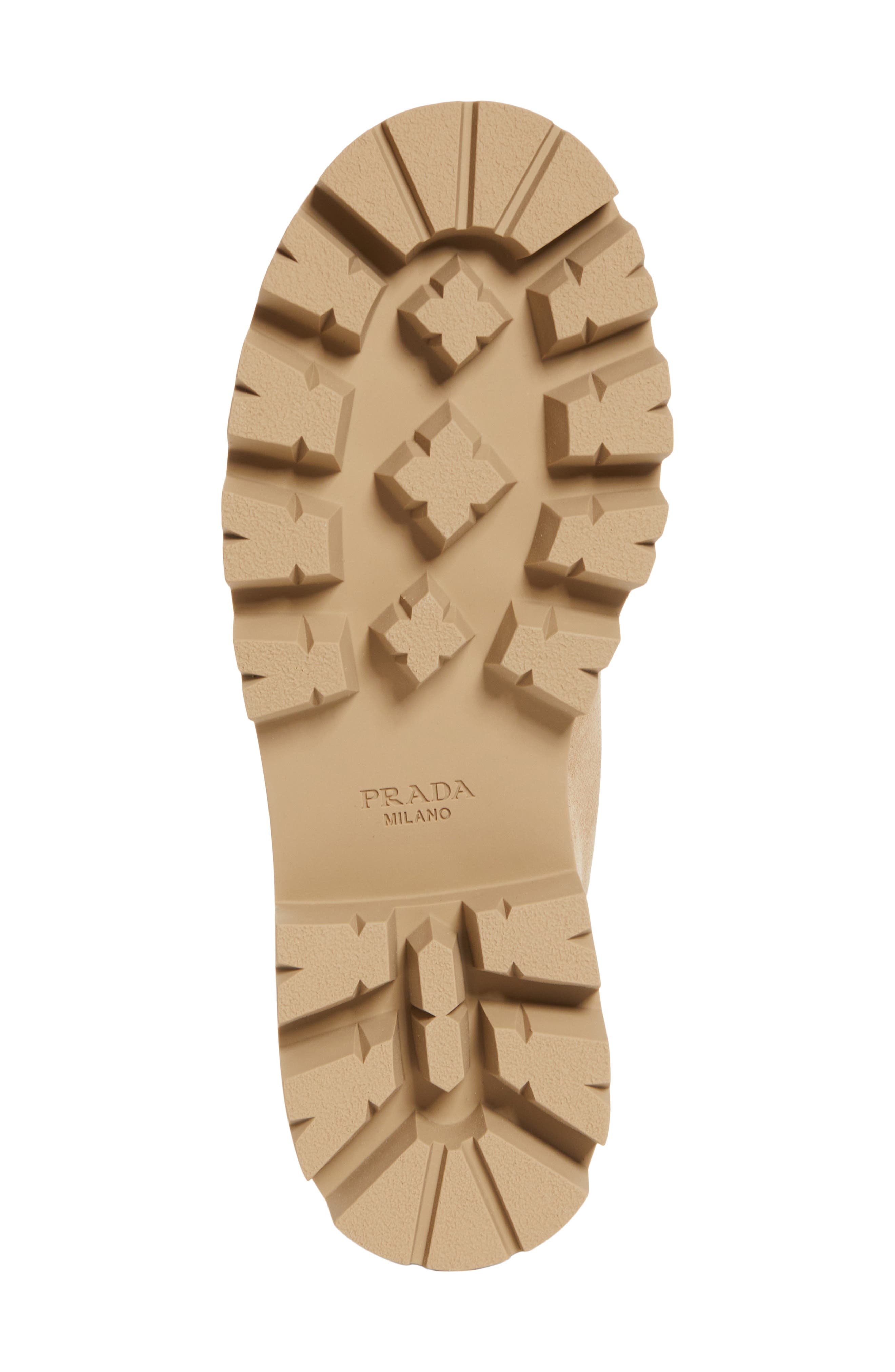 Prada Zip Front Lug Bootie, Alternate, color, Deserto