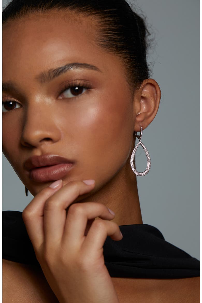 Crushed Teardrop Earrings, Alternate, color, RHODIUM