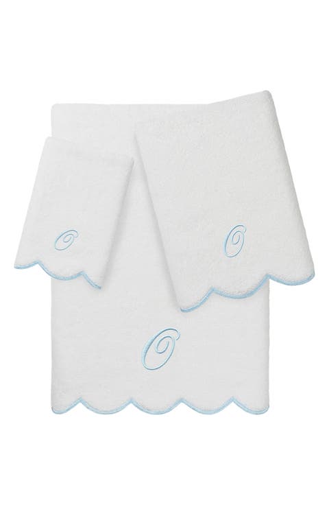 Adornia Scallop Personalized 3-Piece Towel Set