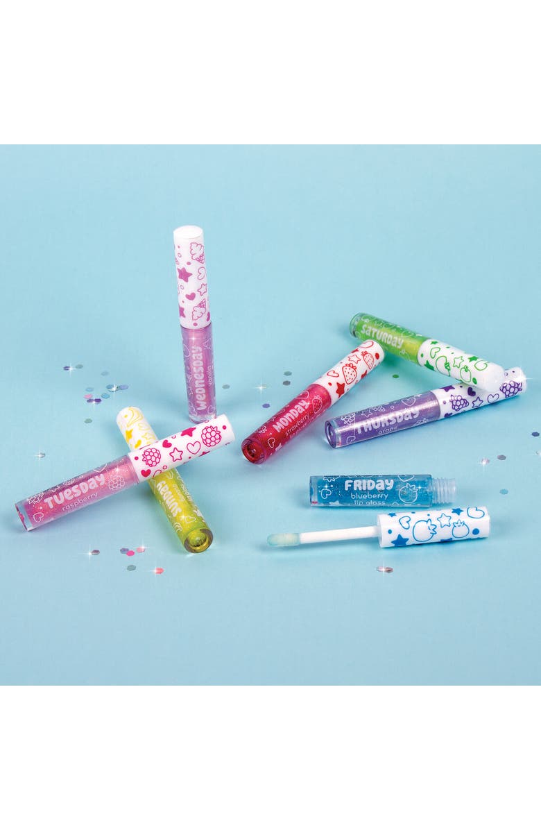 Three Cheers For Girls 3C4G 7 Days Glitter Lip Gloss 7 Piece Wand Fruit Flavored Set, Alternate, color, Multicolored