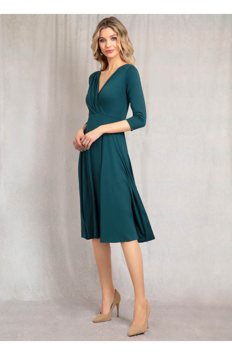 Alie Street London Annie V-Neck 3/4 Sleeve Midi Dress, Alternate, color, Pine Green