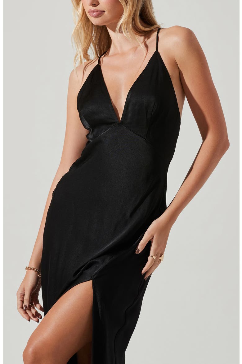 Cassandra Open Back Satin Dress, Alternate, color, BLACK