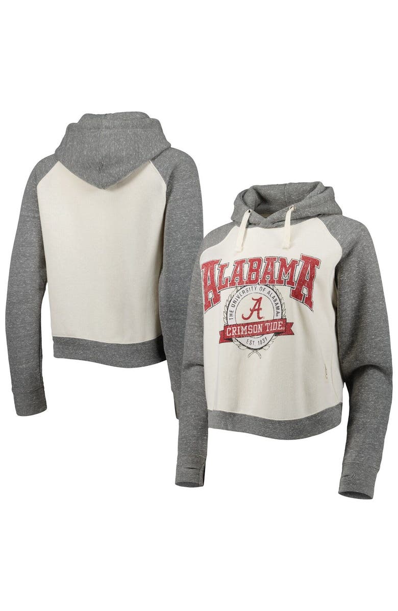 PRESSBOX Women's Pressbox Cream/Heather Gray Alabama Crimson Tide Cody Tri-Bend Raglan Pullover Hoodie, Main, color, 