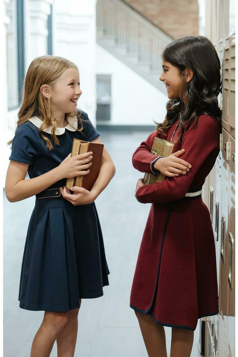Girls' Organic Henley Sweater Dress, Kids, Alternate, color, Oxblood with Tipping