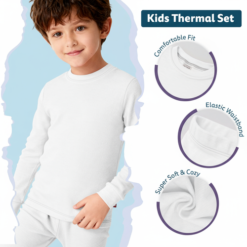 City Threads Boys Soft & Cozy Thermal Long Johns 2-piece Set In White
