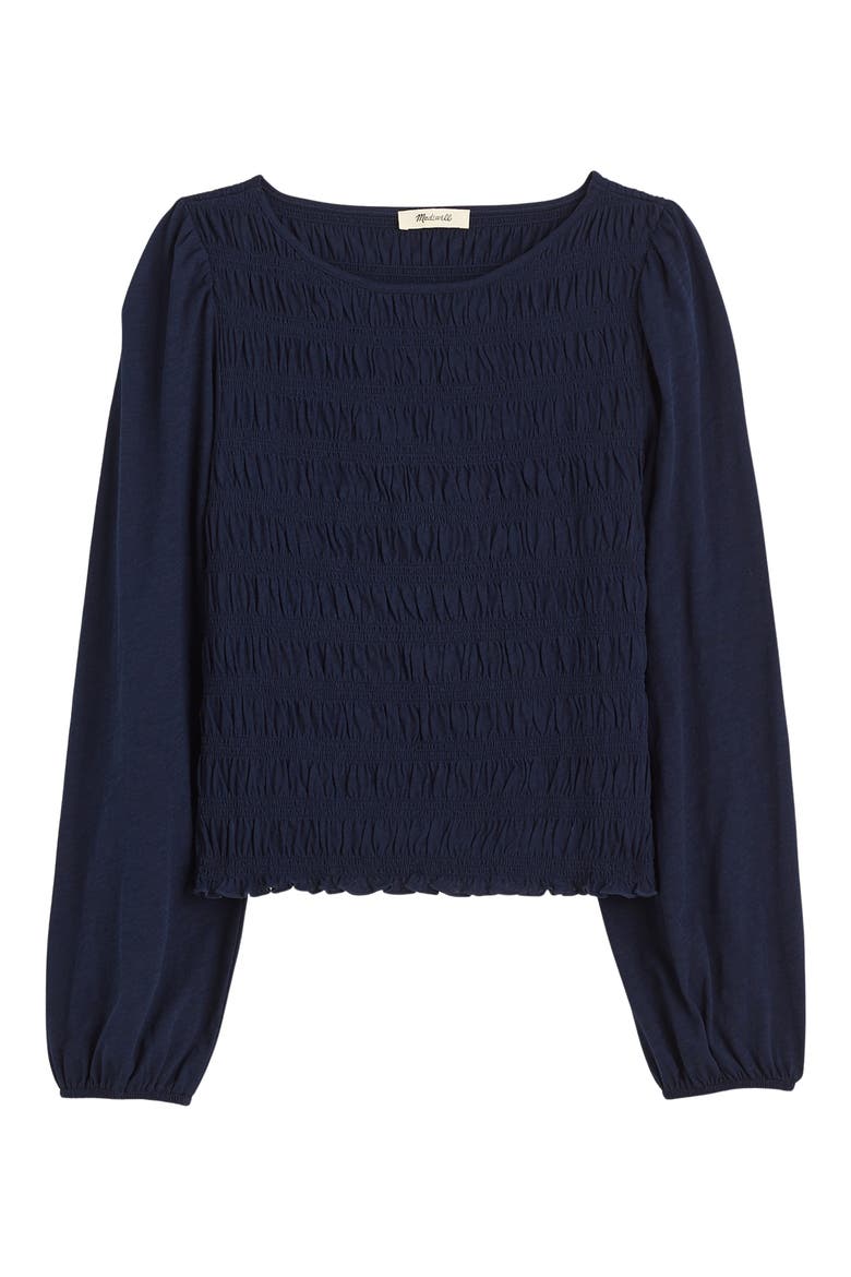 Smocked Boat Neck Long Sleeve Cotton Top, Main, color, MIDNIGHT NAVY